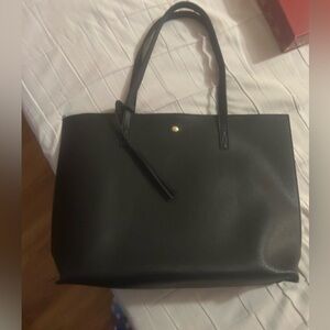 Black Tote Bag medium leather slim